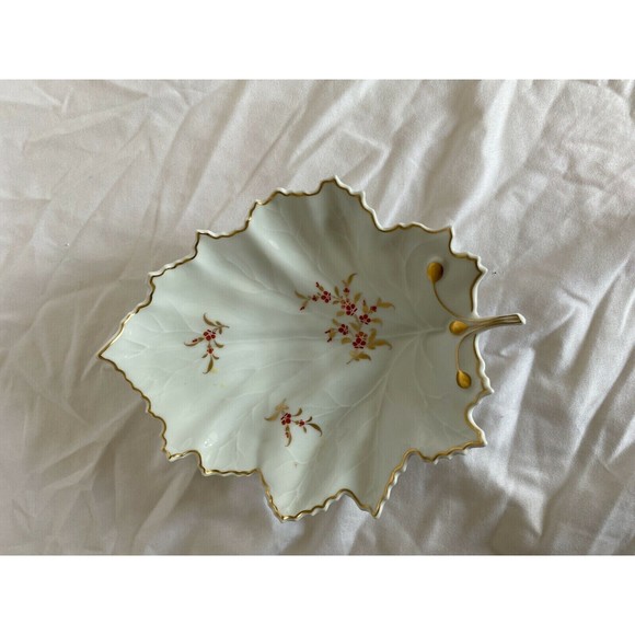Hochst Leaf Dish with Gold Trim, purple Branches and Flora Made In Germany - Picture 2 of 4